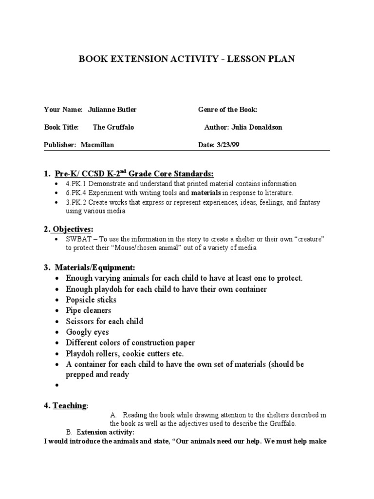 Book Extension Activity Lesson Plan PDF