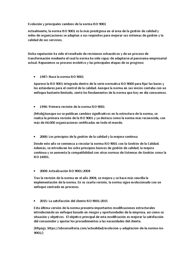 Evolución y Principales Cambios de La Norma ISO 9001 | PDF | Negocios
