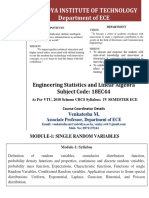 Sai Vidya Institute of Technology Department of ECE: Engineering Statistics and Linear Algebra Subject Code: 18EC44