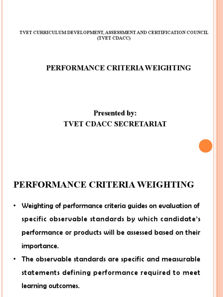 Performance Criteria Weighting in TVET | PDF | Educational Assessment ...