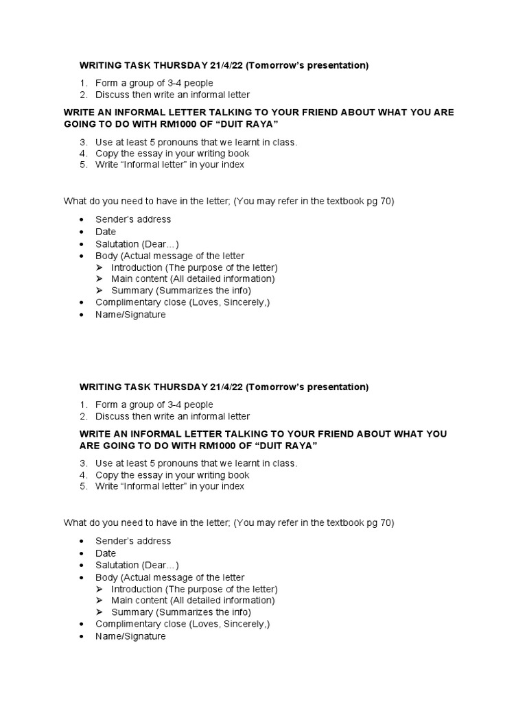 Writing Task Thursday 21 | PDF