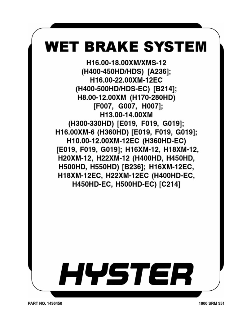 Wet Brake System PART NO. 1498450 1800 SRM 951 PDF Axle Brake