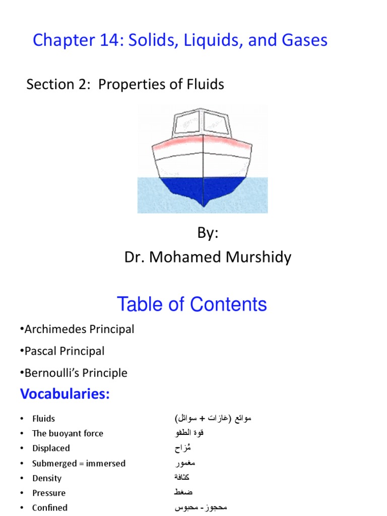 Chapter 14 Solids, Liquids, and Gases Section 2 Properties of Fluids PDF Buoyancy Pressure