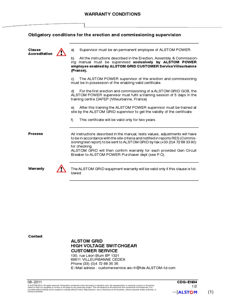 Warranty Conditions Clause Accreditation Employee Enabled by ALSTOM