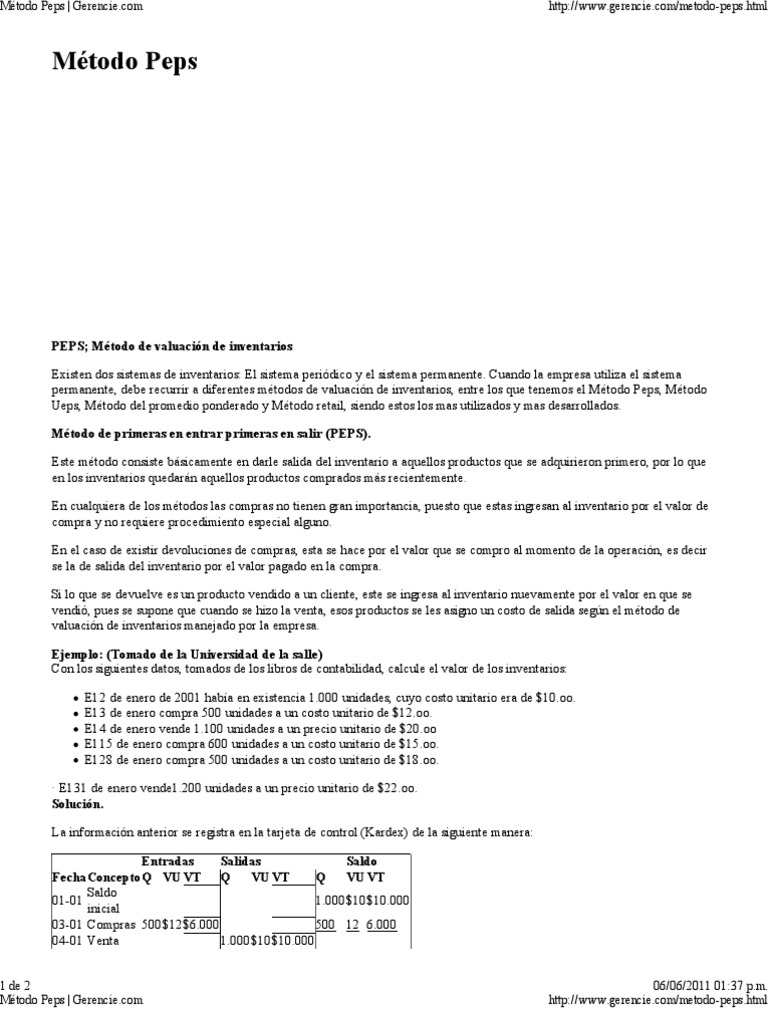 Método Peps: Un método de valuación de inventarios que utiliza el ...
