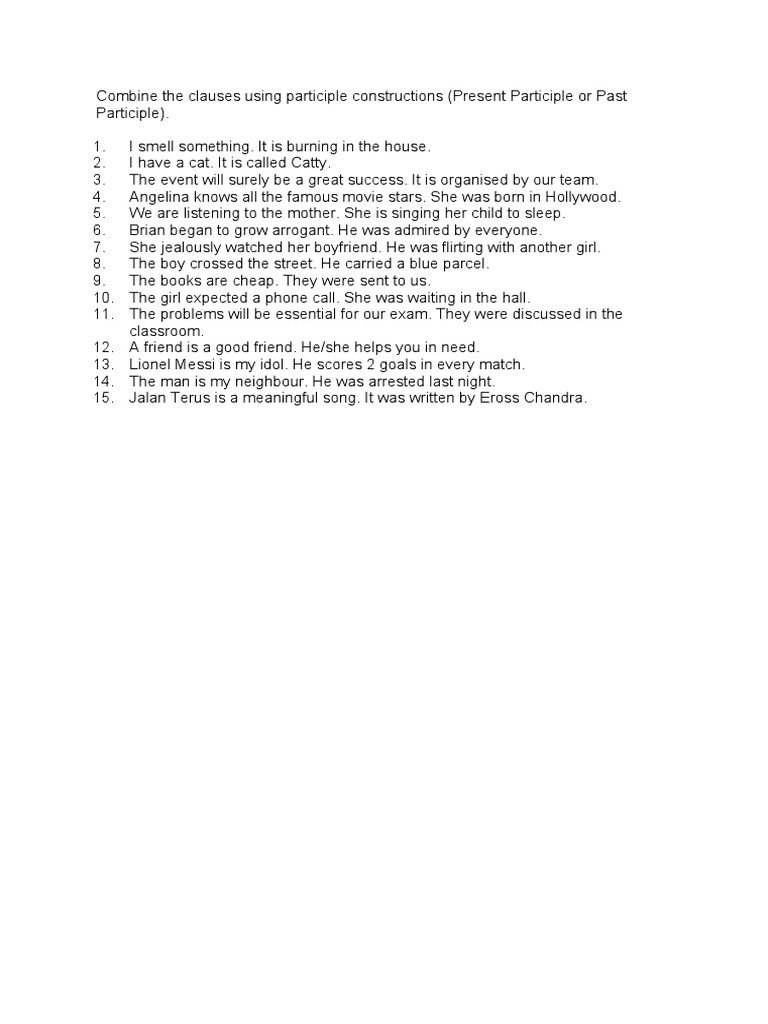 Combining Sentences with Participles | PDF | Language Arts & Discipline ...
