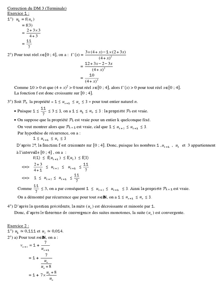 Correction DM Maths Terminale | PDF | Analyses | Logique mathématique