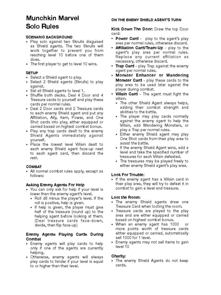Solo Rules for Munchkin Marvel | PDF | Entertainment | Gaming Devices