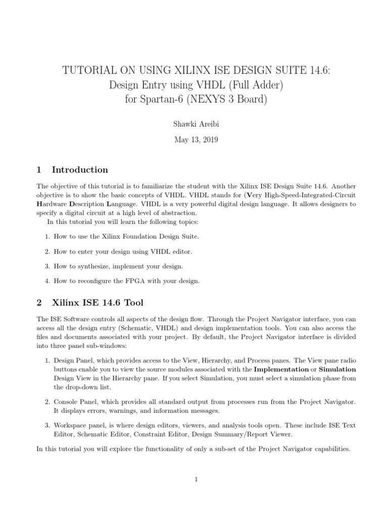 Full Adder VHDL Tutorial for Spartan-6 | PDF | Vhdl | Hardware ...