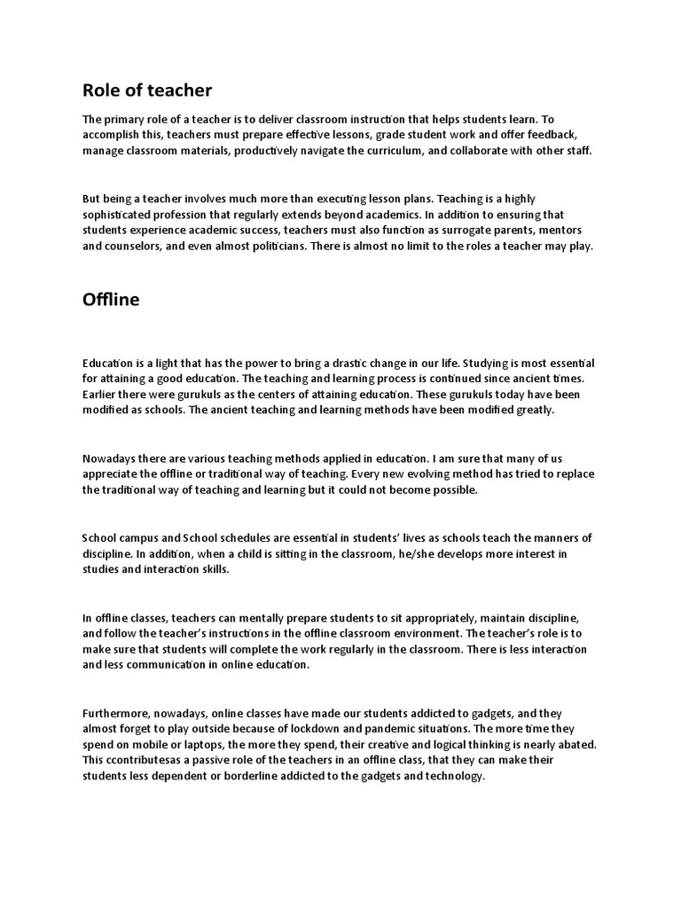 Role of Teacher | PDF | Teachers | Educational Technology