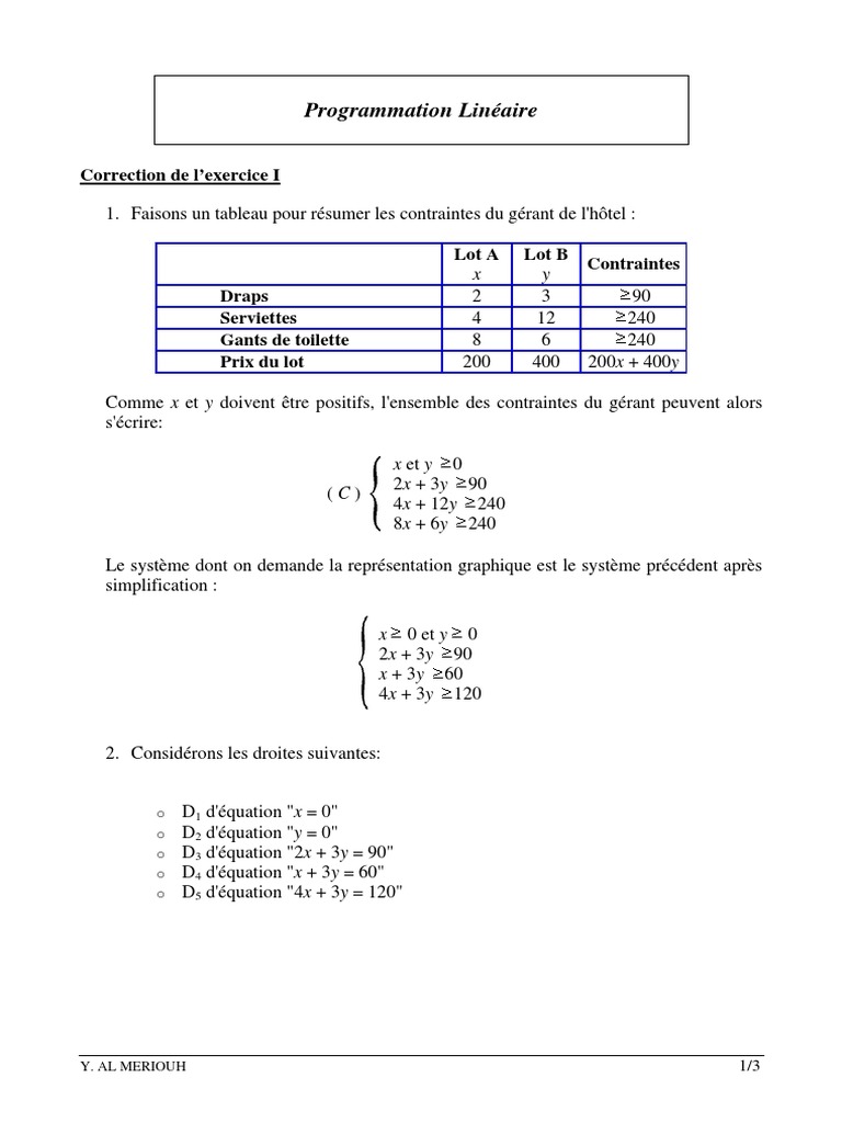 Correction Exercice Programmation Linéaire | PDF | Mathématiques