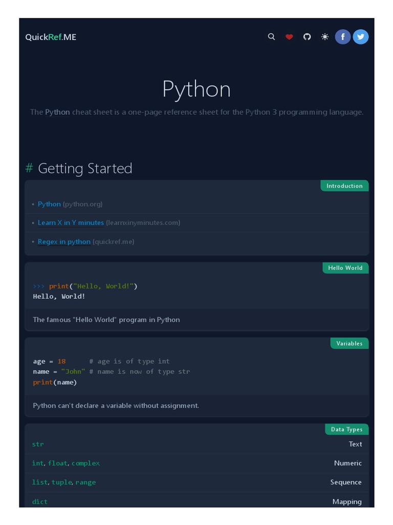 Python Cheat Sheet & Quick Reference | PDF