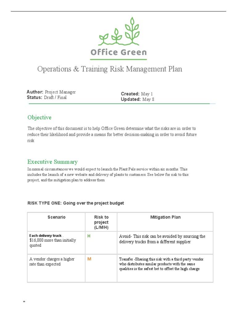 Operations Training Risk Management Plan | PDF | Risk | Risk Management