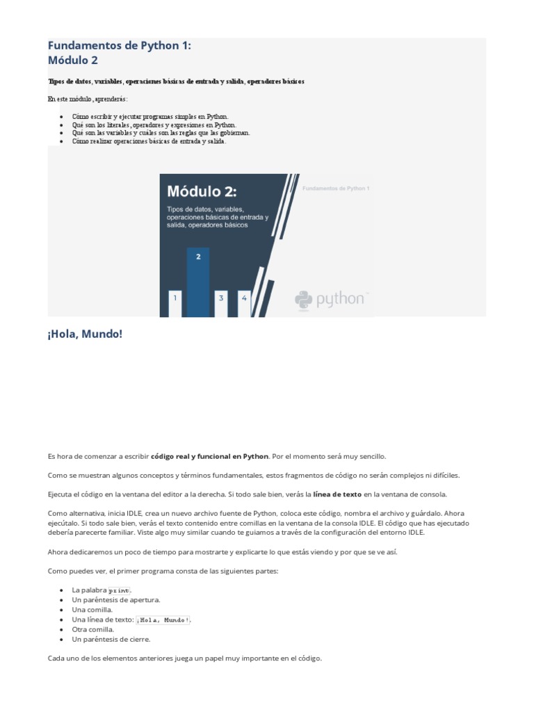 Modulo 2 - Python | PDF | Python (lenguaje de programación) | Enseñanza ...