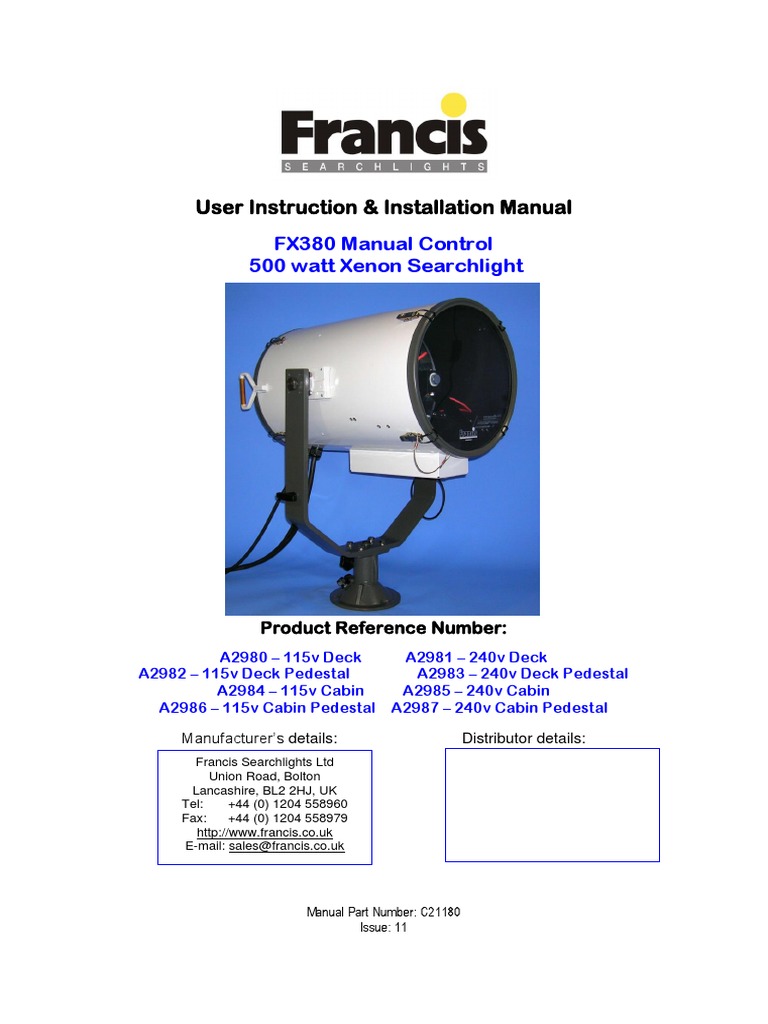 User Instruction & Installation Manual FX380 Manual Control 500 Watt