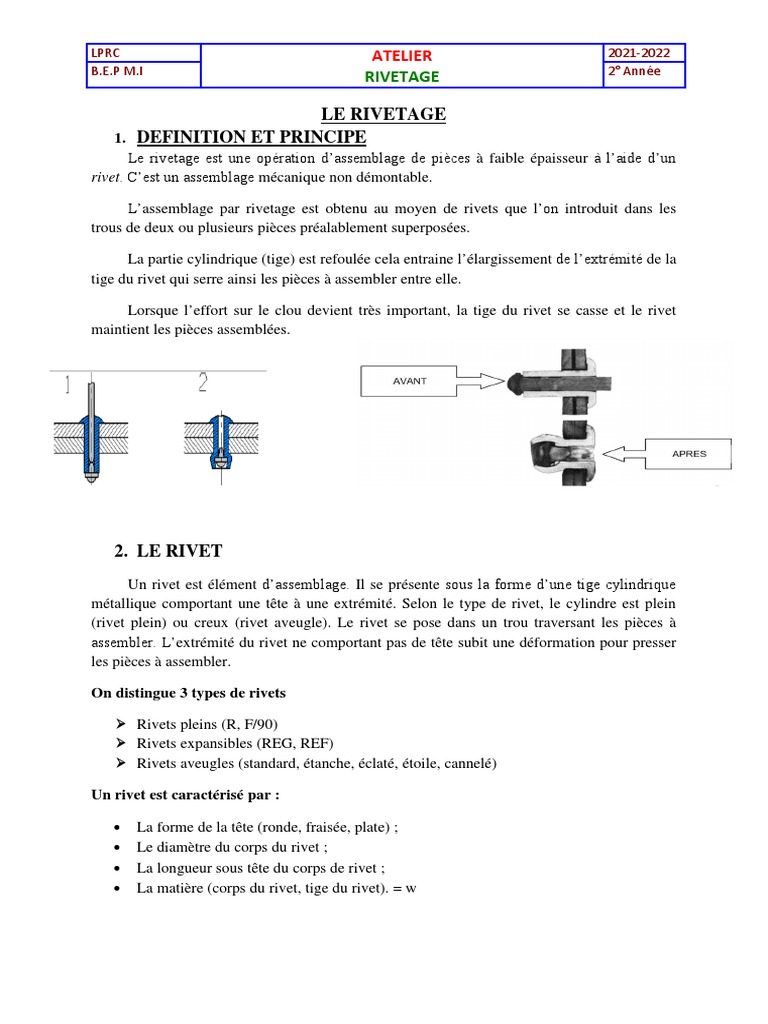 Atelier de Rivetage : Guide Pratique | PDF | Rivet | Matériaux de ...