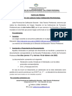 Ofrecimiento de cargos Formación Profesional Jujuy 2022