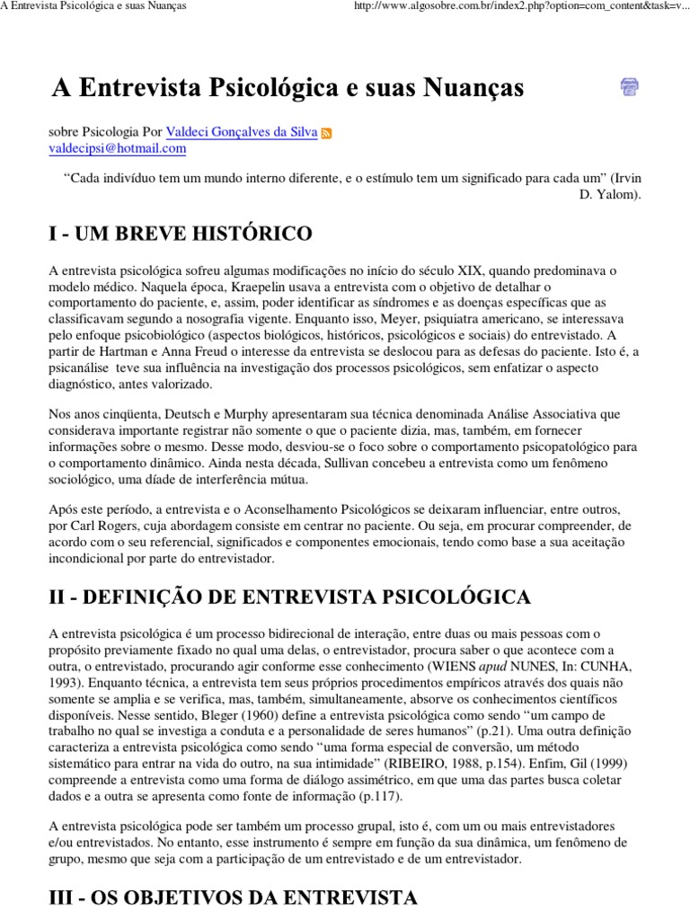 Entrevista Psicológica: Abordagens e Tipos | PDF | Entrevista | Psicologia