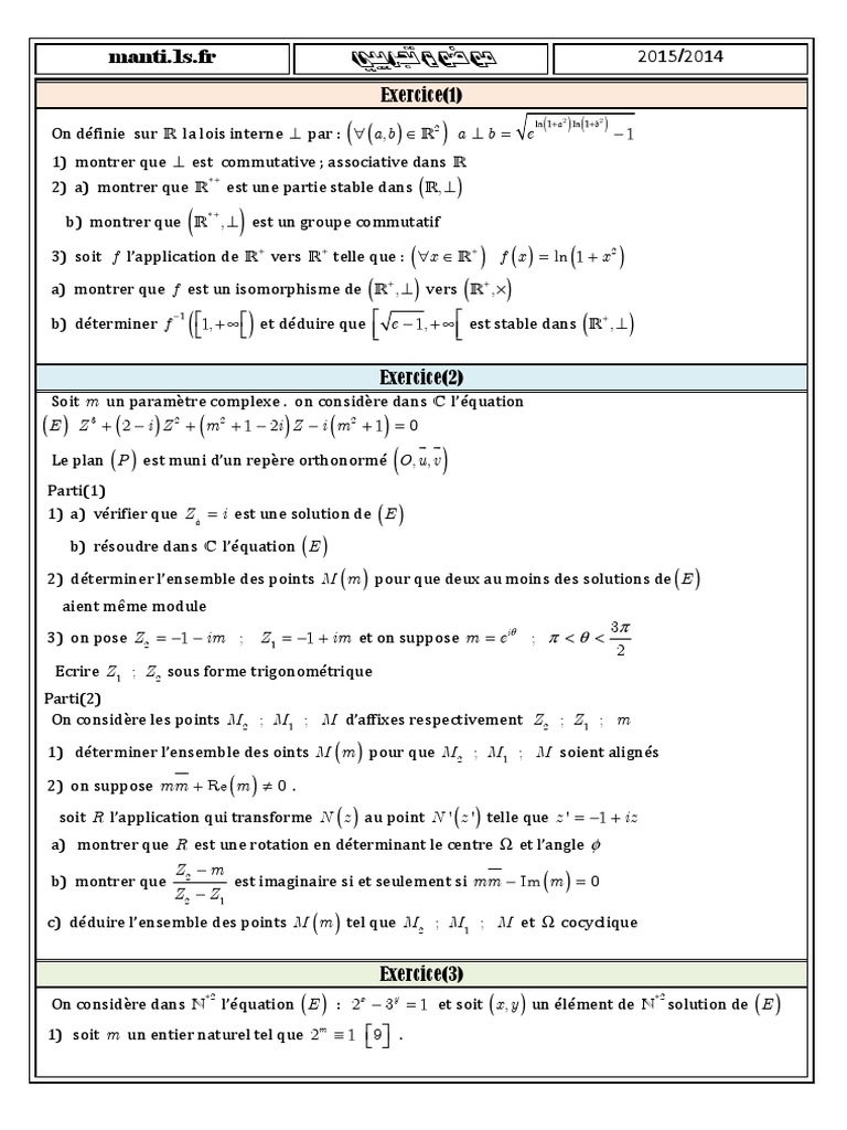Mathématiques 2 Bac SM : Exercices et Solutions | PDF