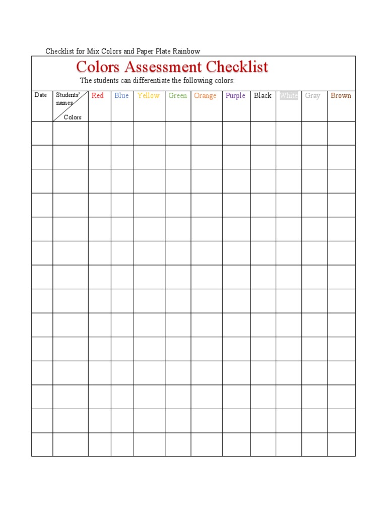 Checklists For Colors Lesson Plans | PDF