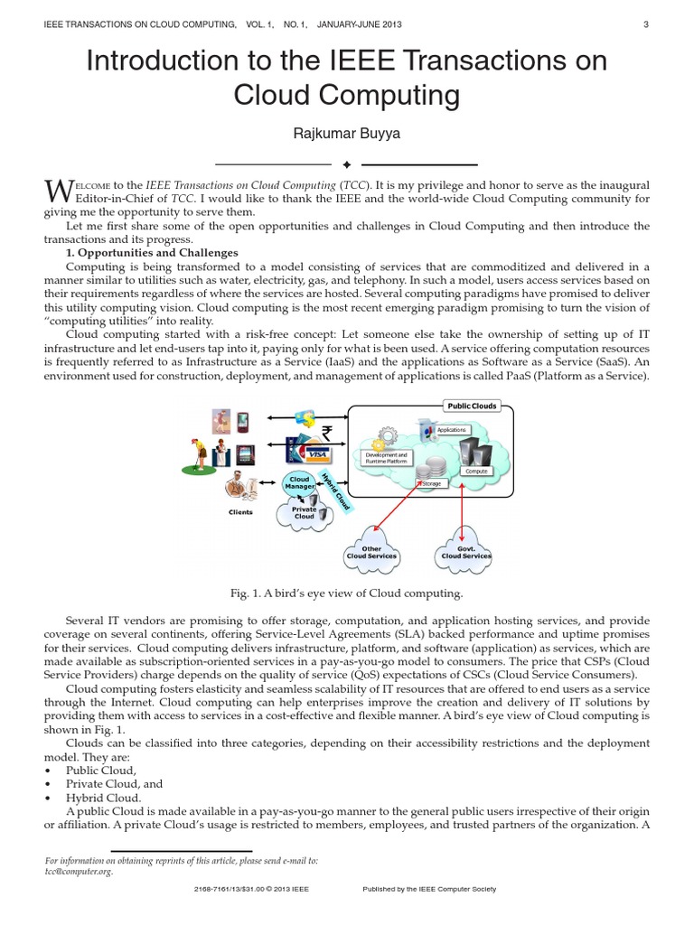 Introduction To The IEEE Transactions On Cloud Computing PDF Cloud