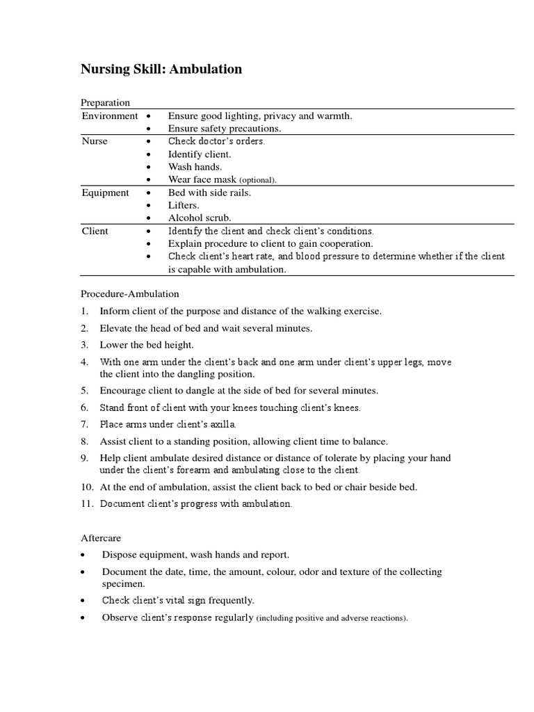 Lab 3 Nursing Skill - Ambulation | PDF