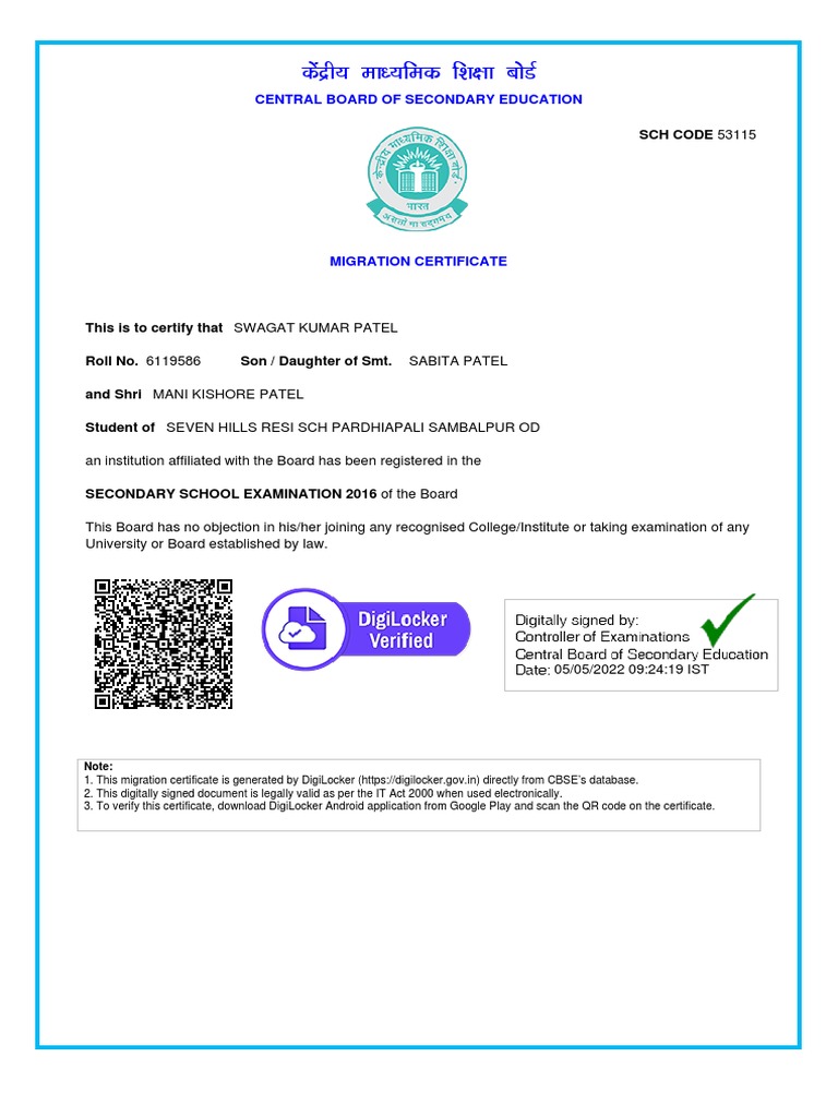 10th Migration Certificate | PDF