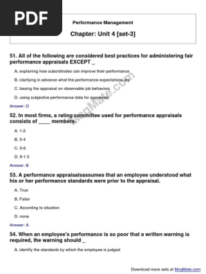 Performance Management (Unit-4 (Set-3) ) Solved MCQs | PDF | Performance  Appraisal | Employment