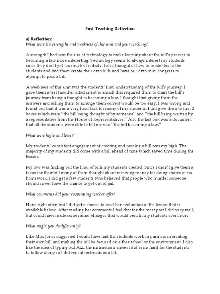 Post-Teaching Reflection on Social Studies | PDF | Classroom | Mentorship