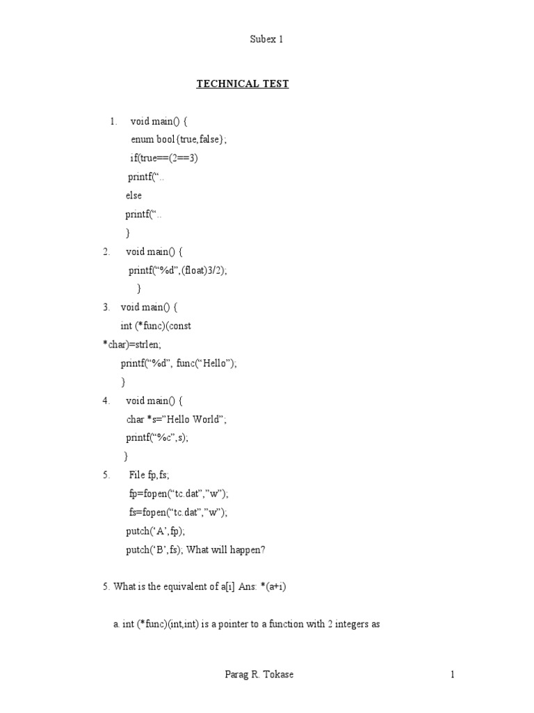 C Programming Technical Test Overview | PDF