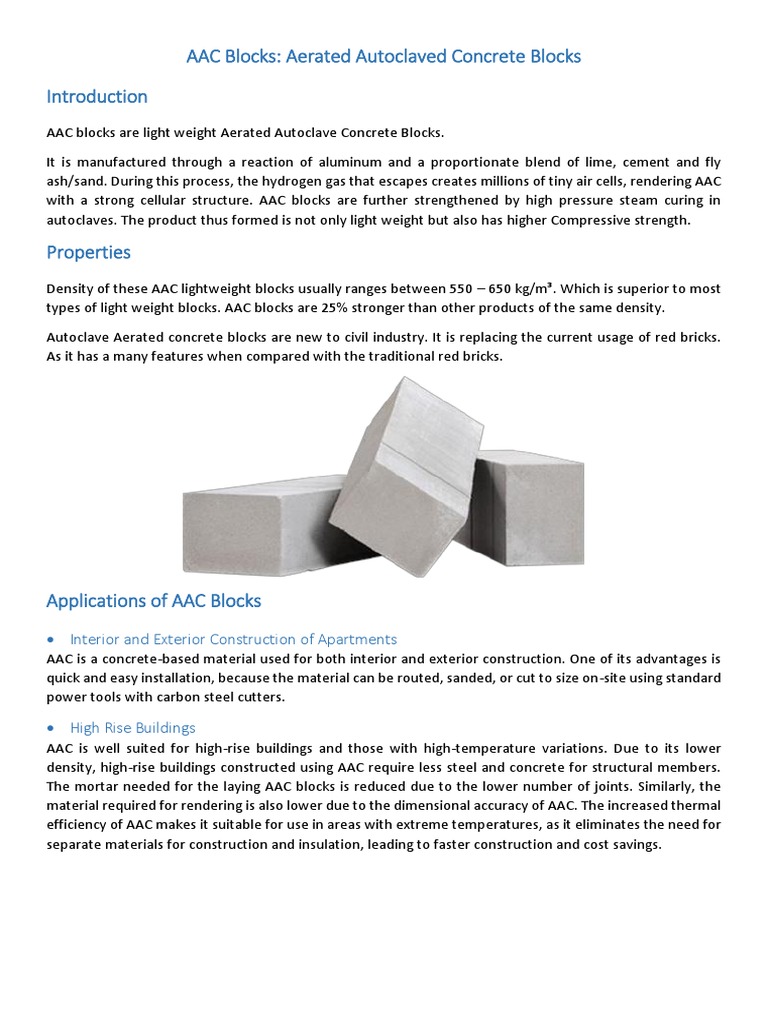 AAC Blocks: Lightweight, Eco-Friendly Construction | PDF | Concrete ...