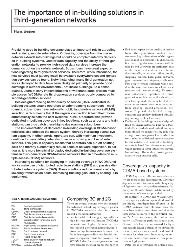 The Importance of In-Building Solutions in Third-Generation Networks | PDF