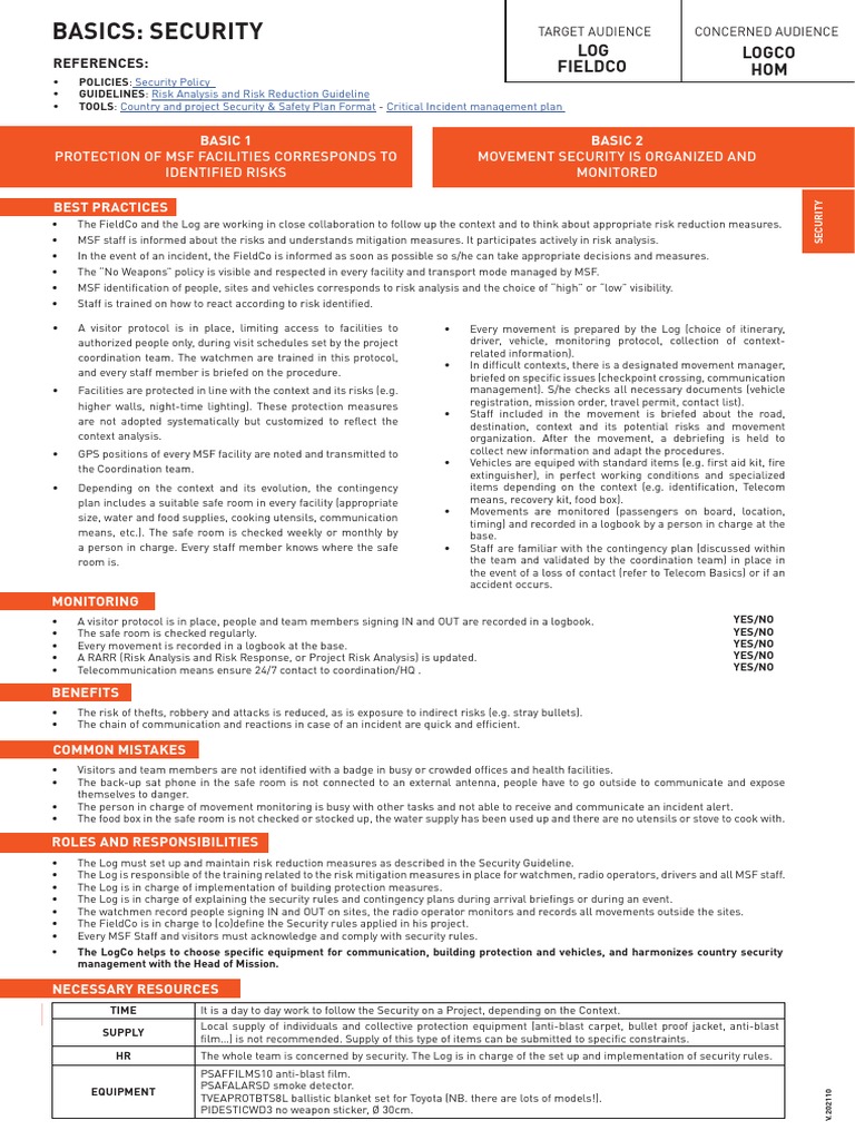MSF Facility Security Guidelines | PDF | Risk Management | Risk