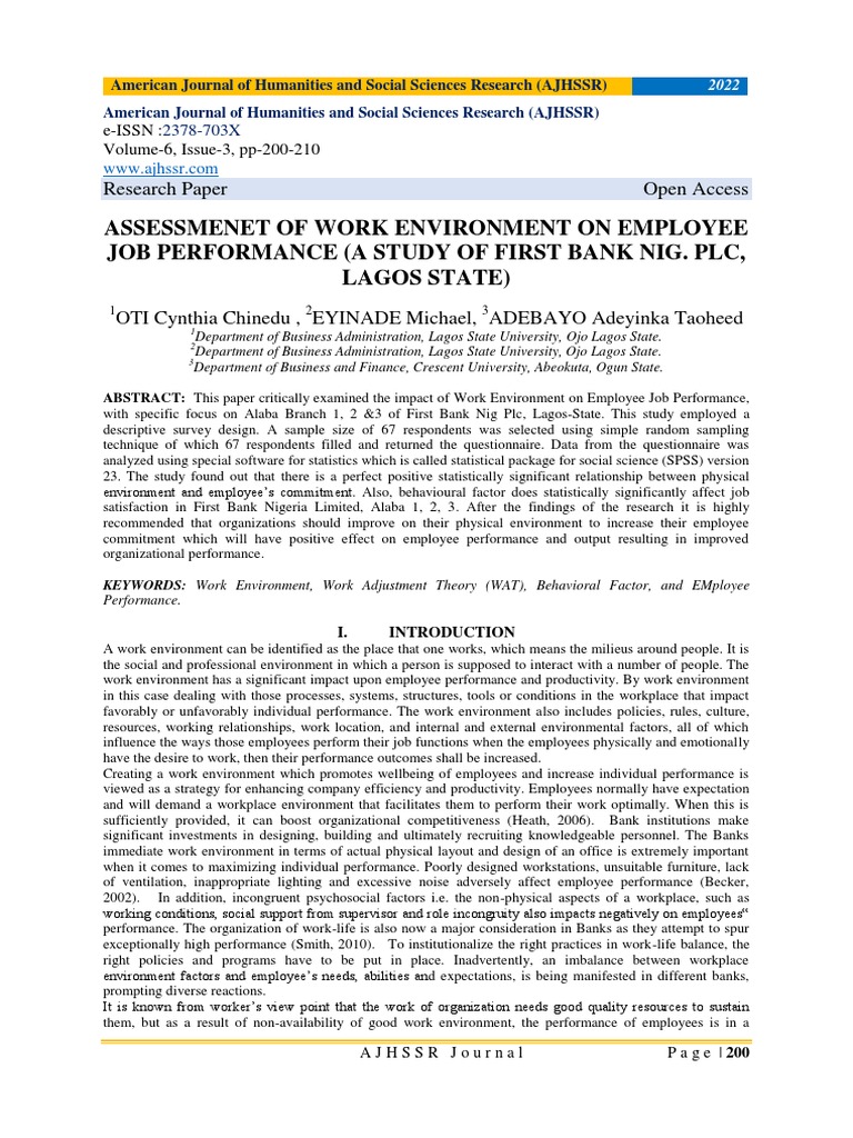 Impact of Work Environment on Job Performance | PDF | Motivation ...
