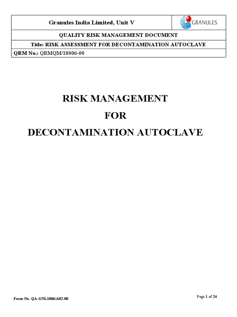 Decontamination Autoclave Risk Assessment | PDF | Risk Management ...