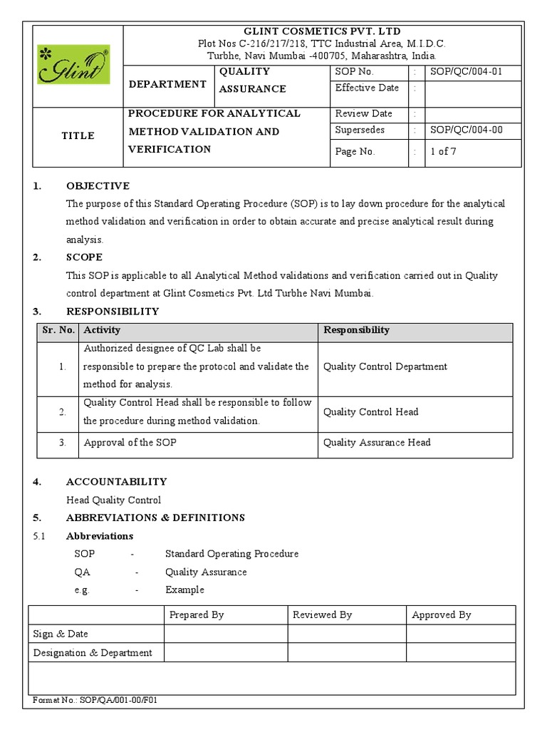 Sop For Analytical Method Validqation and Verification PDF Assay