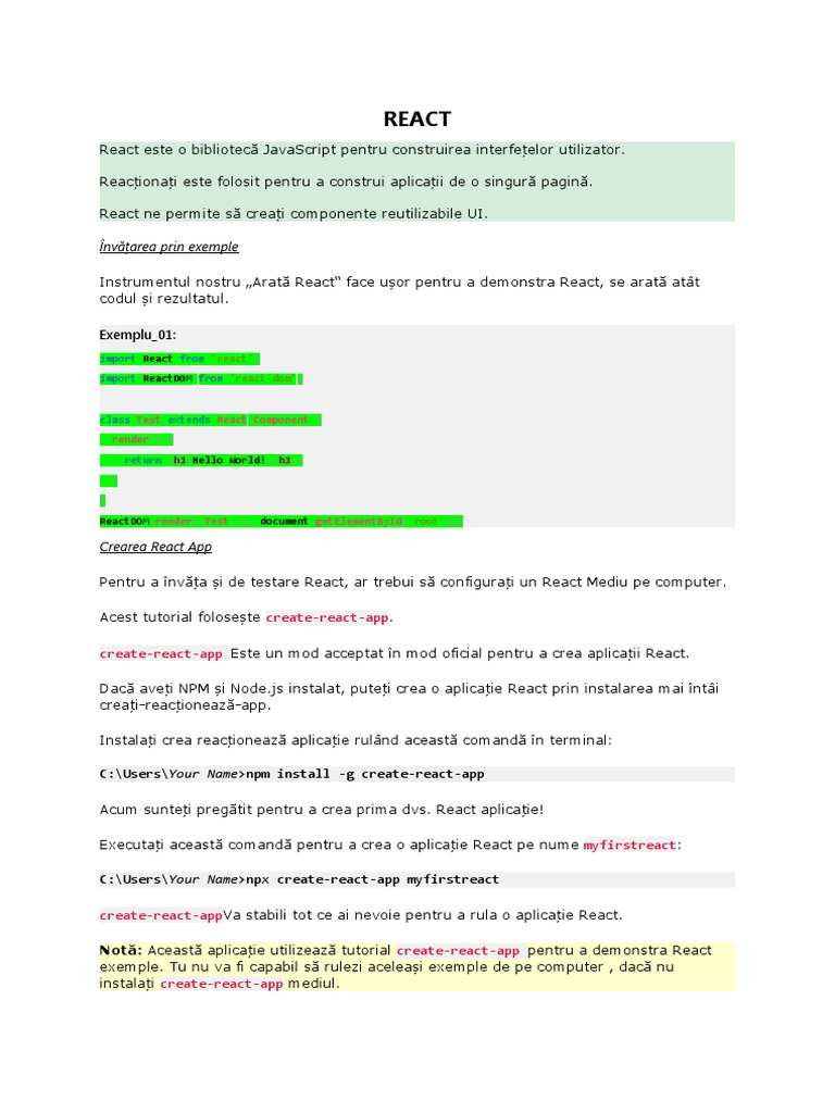 REACT Introducere | PDF