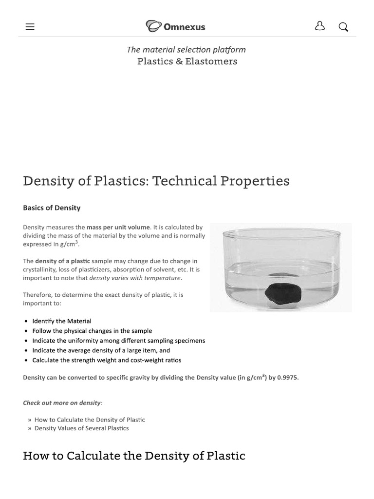 Density of Plastics Material Technical Properties Table PDF