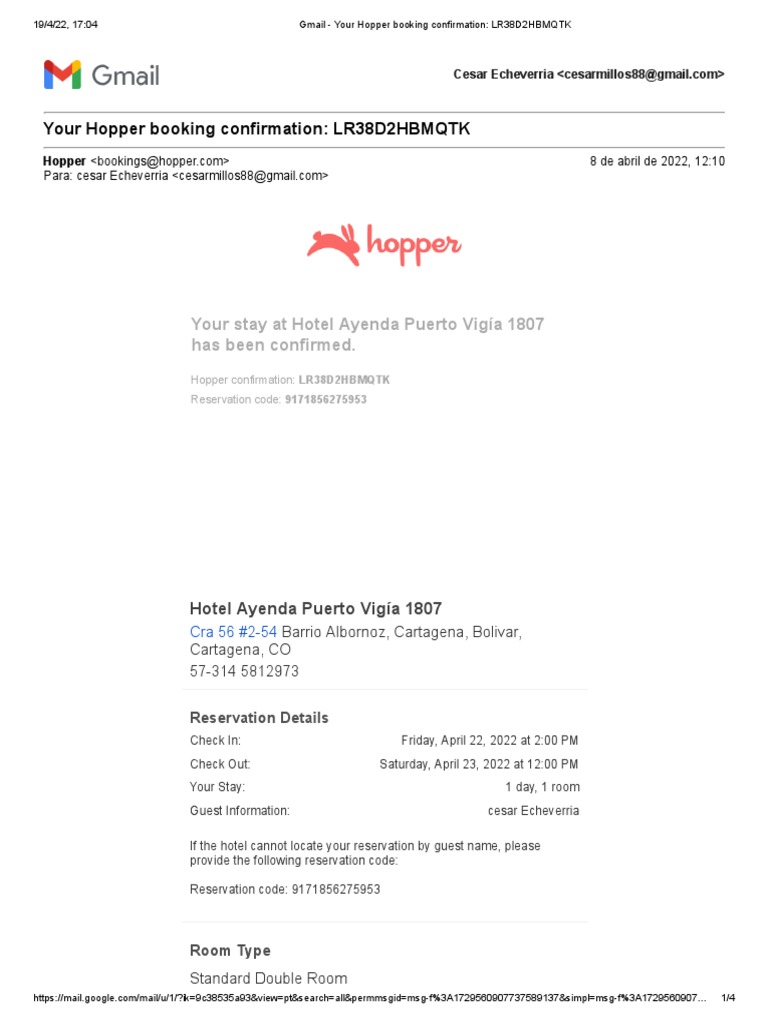 Your Hopper Booking Confirmation LR38D2HBMQTK Your Stay at Hotel