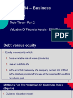 BAFI3184 - Business Finance: Topic Three - Part 2 Valuation of Financial Assets - EQUITY