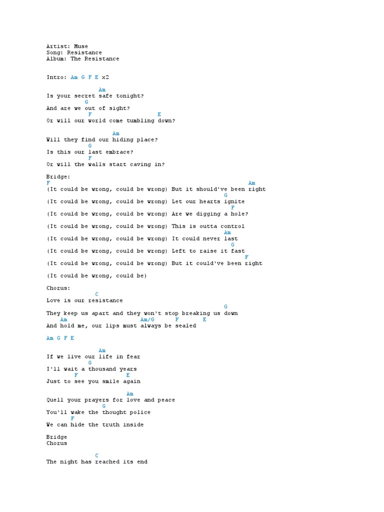 Muse Chord PDF Song Structure Songs