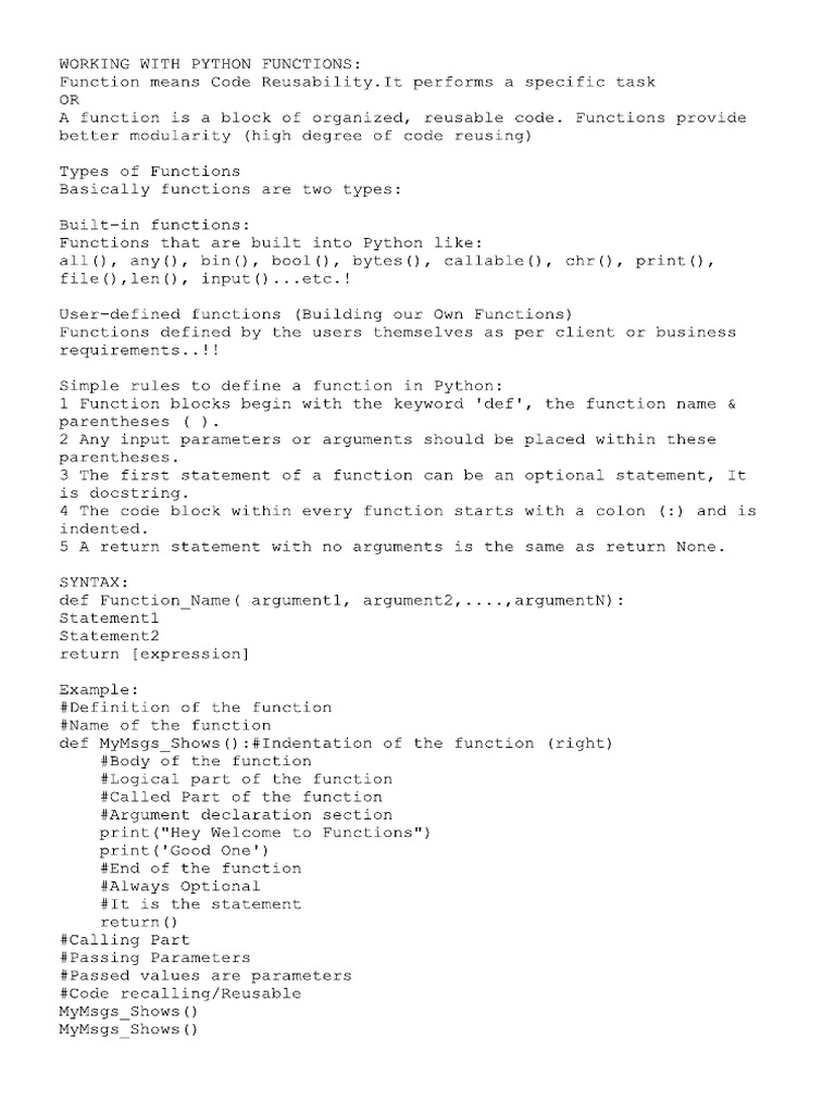 Advanced PYTHON Functions Part-1 | PDF