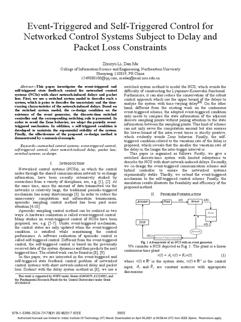 Event-Triggered and Self-Triggered Control For Networked Control ...