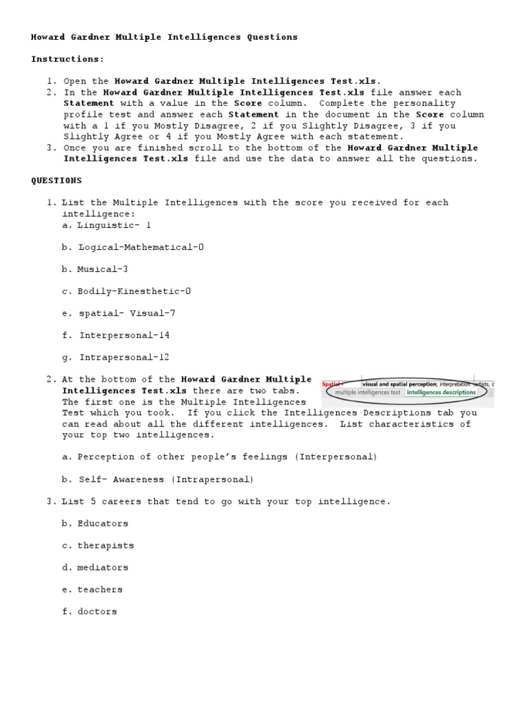 Howard Gardner Multiple Intelligences Test Guide | PDF