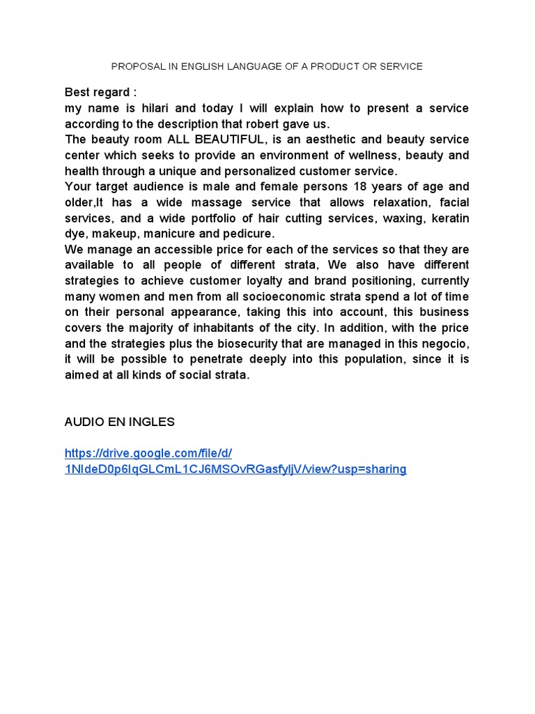 Proposal in English Language of A Product or Service | PDF
