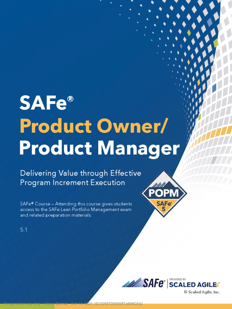 SAFe Product Owner - Product Manager Digital Workbook (5.1) | PDF ...