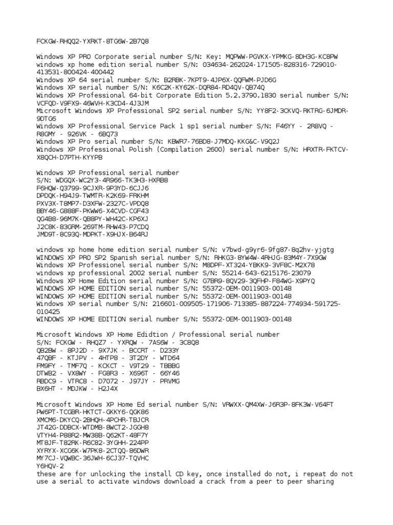 Seriales Windows | PDF | Windows Xp | Microsoft Windows