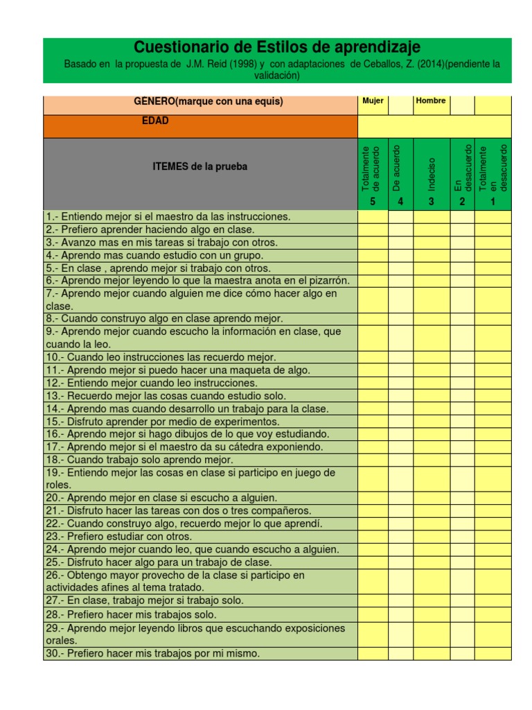 Cuestionario de Estilos de Aprendizaje | PDF