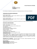 Acta de Prevención No. 350-2022 por robo con violencia y portación ilegal de arma de fuego