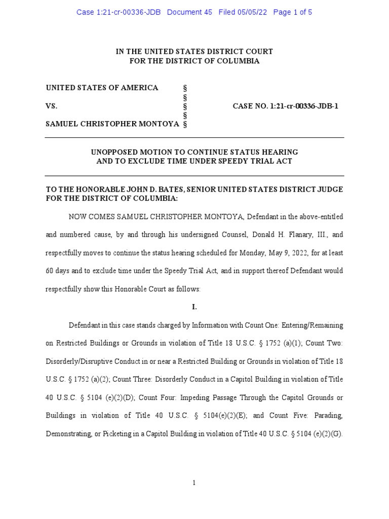 US Montoya Motion To Continue Hearing PDF Continuance Plea